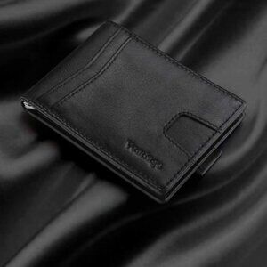 𝅺GENUINE Leather Wallets for Men, ABlack